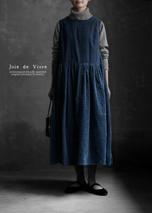 [리오더]Joie de Vivre 인디고 코듀로이 빈티지 브리콜라주 드레스﻿